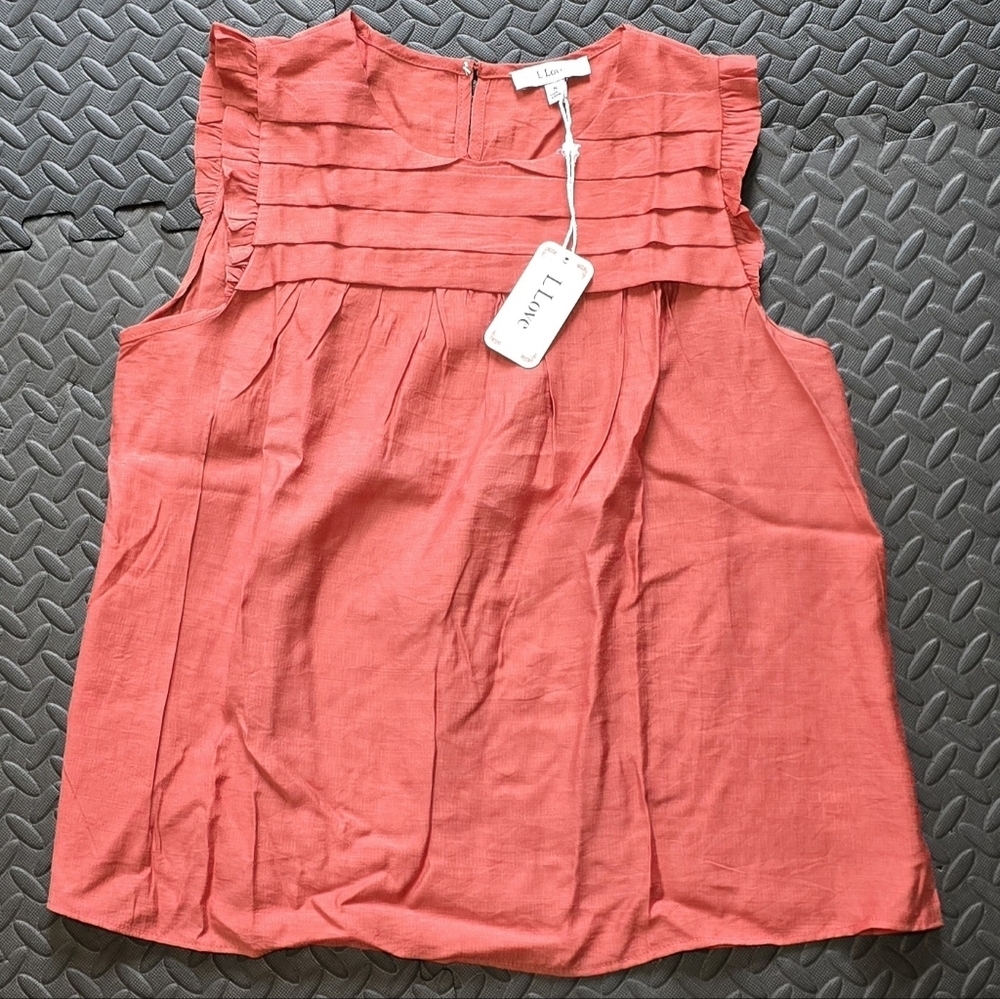 🌸 L. LOVE Coral Ruffle Sleeve Bib Tank - NWT - Effortless Style! 🌸